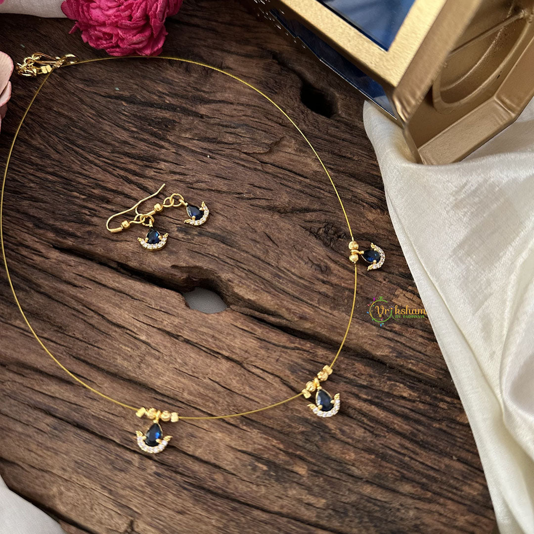 Vriksham 3 Diya Shape Pendant Invisible Chain-Blue-G18455