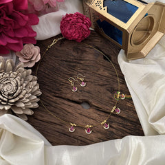 Vriksham 5 Diya Shape Pendant Invisible Chain-Pink-G18459