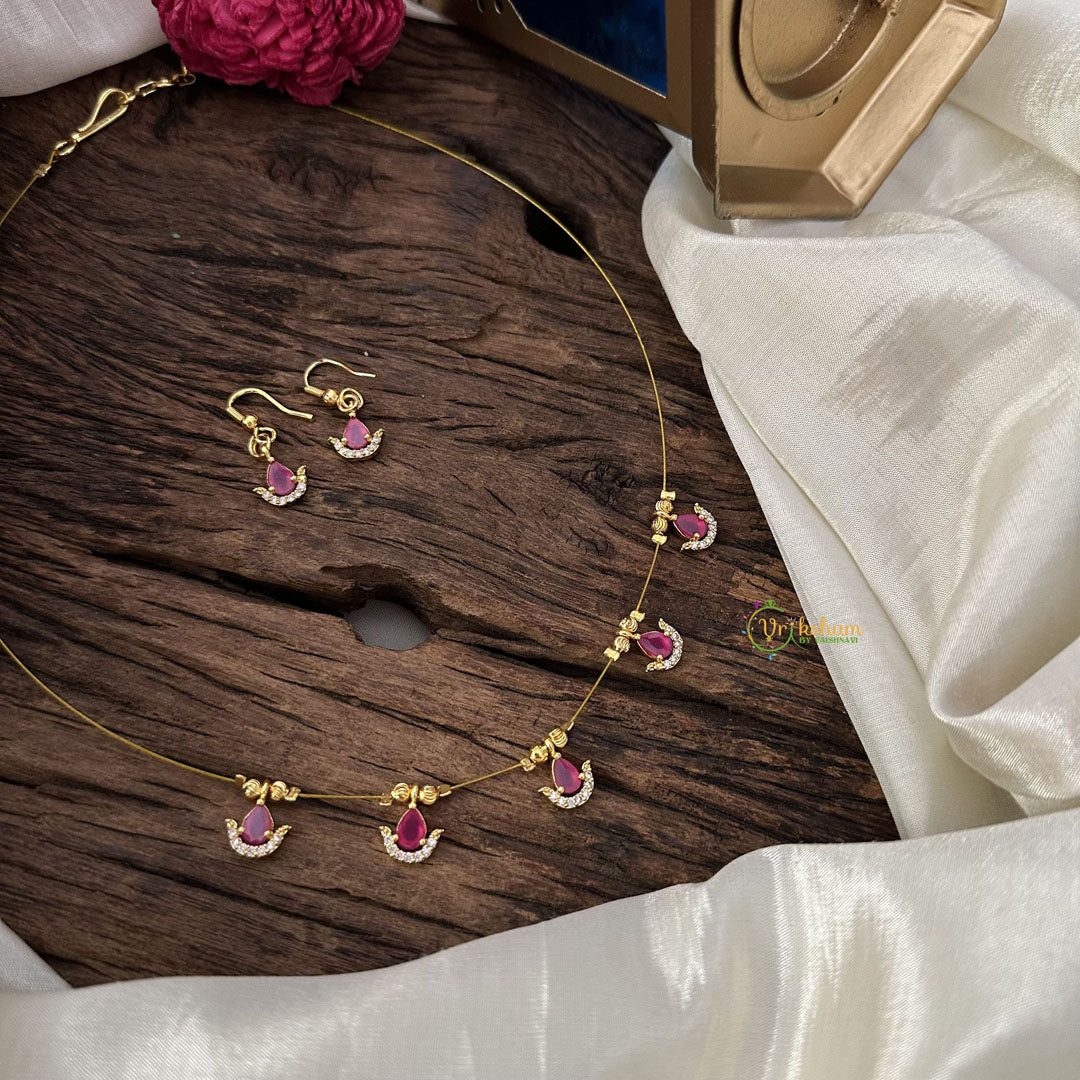 Vriksham 5 Diya Shape Pendant Invisible Chain-Pink-G18459