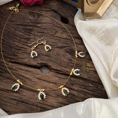 Vriksham 5 Tear Drop Shape Pendant Invisible Chain-Green White-G18466