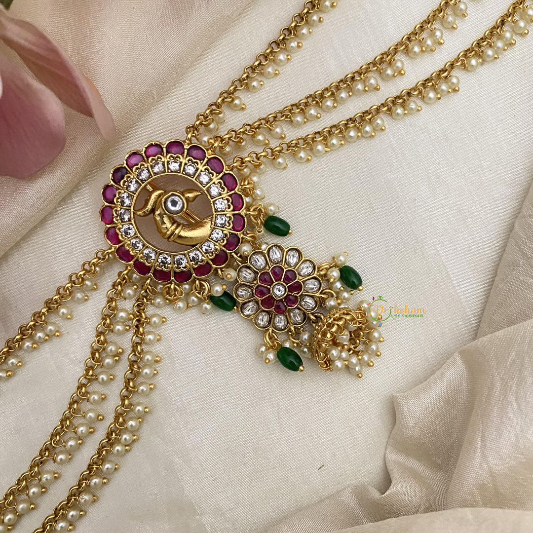 Precious Red White Kemp Peacock Jada Billai with Pearl Maatil-G14885