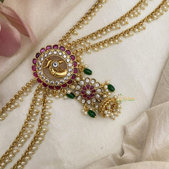 Precious Red White Kemp Peacock Jada Billai with Pearl Maatil-G14885
