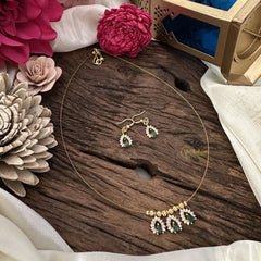 Vriksham 3 Tear Drop Shape Pendant Invisible Chain-Green White-G18465