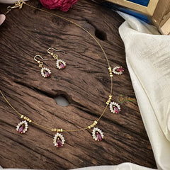 Vriksham 5 Tear Drop Shape Pendant Invisible Chain-Red White-G18469