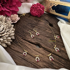 Vriksham 5 Tear Drop Shape Pendant Invisible Chain-Red White-G18469