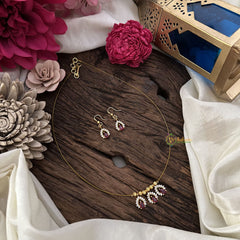 Vriksham 3 Tear Drop Shape Pendant Invisible Chain-Red White-G18468