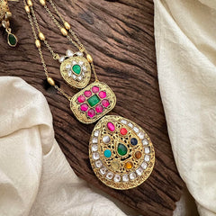 Precious Multicolor Jadau Kundan Layered Pendant Chain-J2199