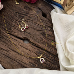 Vriksham Tear Drop Shape Pendant Invisible Chain-Red White-G18467