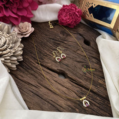 Vriksham Tear Drop Shape Pendant Invisible Chain-Red White-G18467