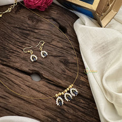 Vriksham 3 Tear Drop Shape Pendant Invisible Chain-Blue White-G18462