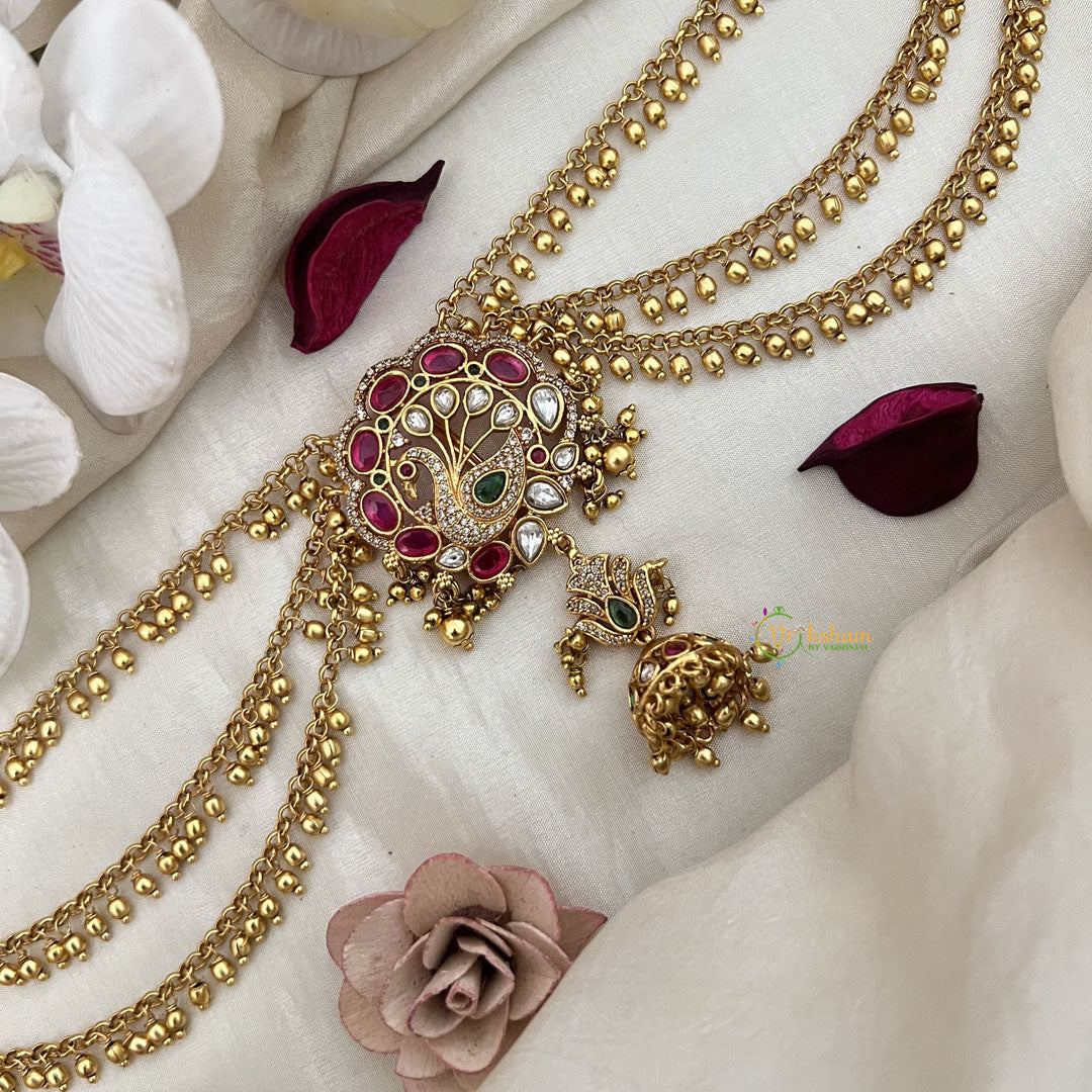 Vriksham Antique Peacock Jada Billai With Gold Maatil Bridal Jada Billai-Gold Bead-G19319
