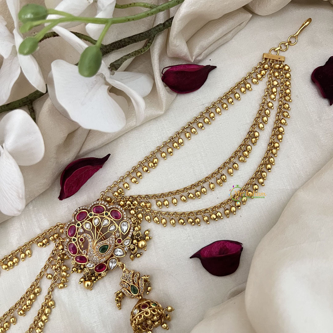 Vriksham Antique Peacock Jada Billai With Gold Maatil Bridal Jada Billai-Gold Bead-G19319