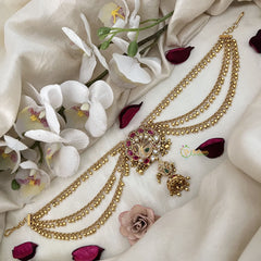 Vriksham Antique Peacock Jada Billai With Gold Maatil Bridal Jada Billai-Gold Bead-G19319