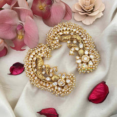 Vriksham Grand Royal Peacock Antique Divine White Stone & Pearl Earcuffs -G22259