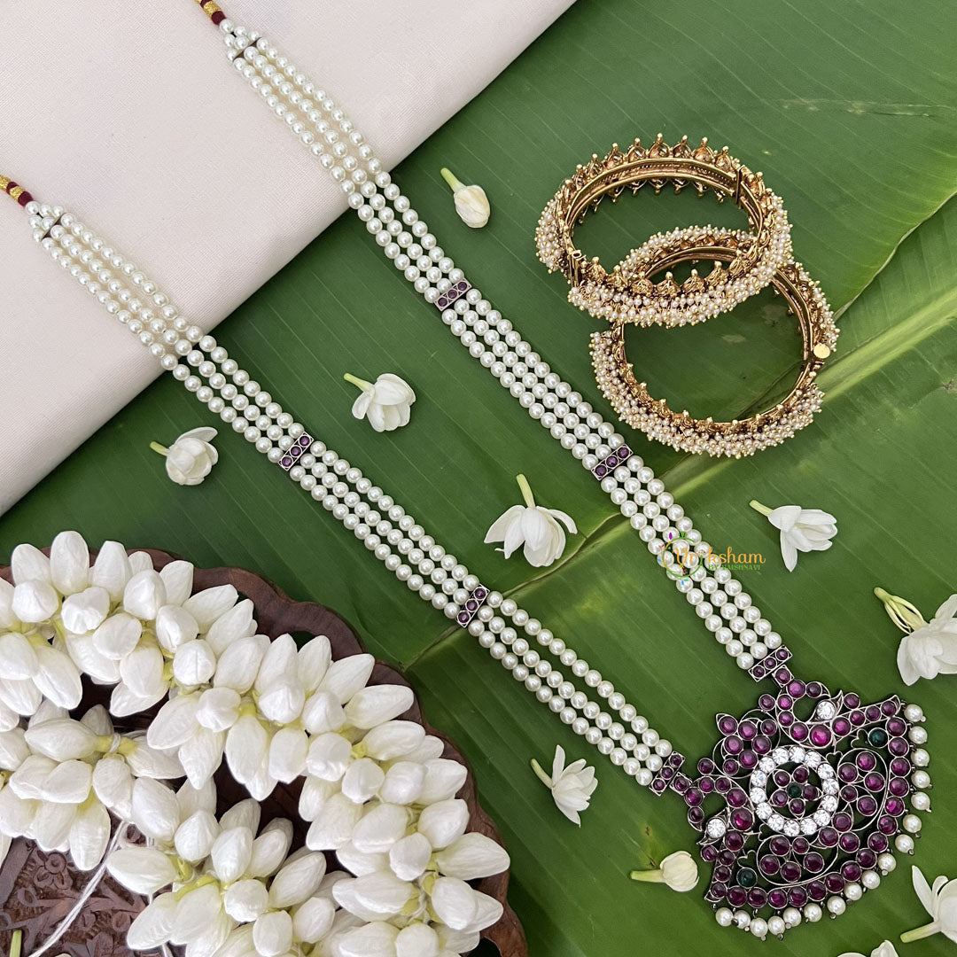 Vriksham Precious Kemp 3 Layered Kemp Stone Rani Haram-Pearl-G18543