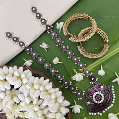 Vriksham Dual Peacock Black Polish Kemp Stone Haram-Pearl-G18600