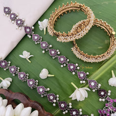 Vriksham Dual Peacock Black Polish Kemp Stone Haram-Pearl-G18600