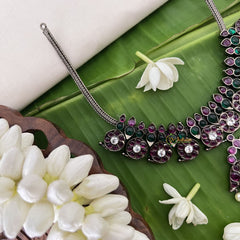 Vriksham Designer Black Polish Traditional Precious Kemp Short Neckpiece-Pearl-G18534