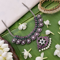 Vriksham Designer Black Polish Traditional Precious Kemp Short Neckpiece-Pearl-G18534