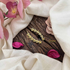 Vriksham Delicate Flower Ear Cuffs – Gold and White Stone Ear Climbers Earrings-G20260