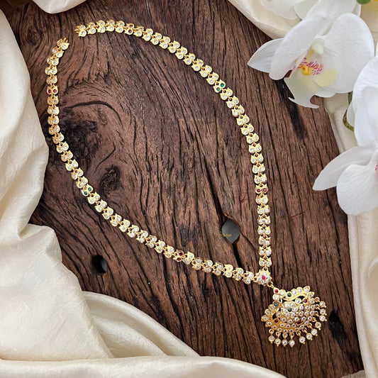 Elegant AD Stone 90's Style Long Neckpiece-Pearl-G13707