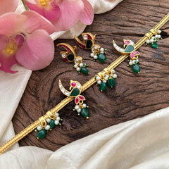 Unique Parrot Jadau Kundan Addigai-Green Bead-Pearl-J2218