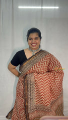 Vriksham White and Red Zigzag Print Kota Cotton Saree-VS4903