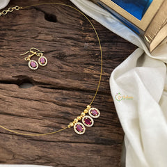 Vriksham 3 Oval Shape Pendant Invisible Chain-Pink White-G18471