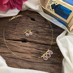 Vriksham 3 Oval Shape Pendant Invisible Chain-Pink White-G18471