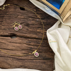 Vriksham Oval Shape Pendant Invisible Chain-Pink White-G18470