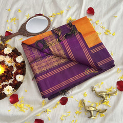 Vriksham Orange with Purple Border Silk Cotton Saree-Handloom-Vairaoosi Podi Kattam-VS4303