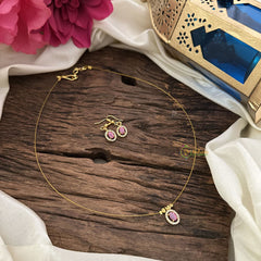Vriksham Oval Shape Pendant Invisible Chain-Pink White-G18470