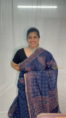 Vriksham Royal Blue & Red Leaf Hand block Kota Cotton Saree-VS4923