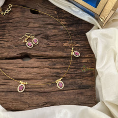 Vriksham Oval Shape Pendant Invisible Chain-Pink White-G18481