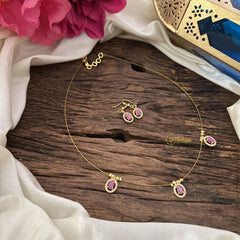 Vriksham Oval Shape Pendant Invisible Chain-Pink White-G18481