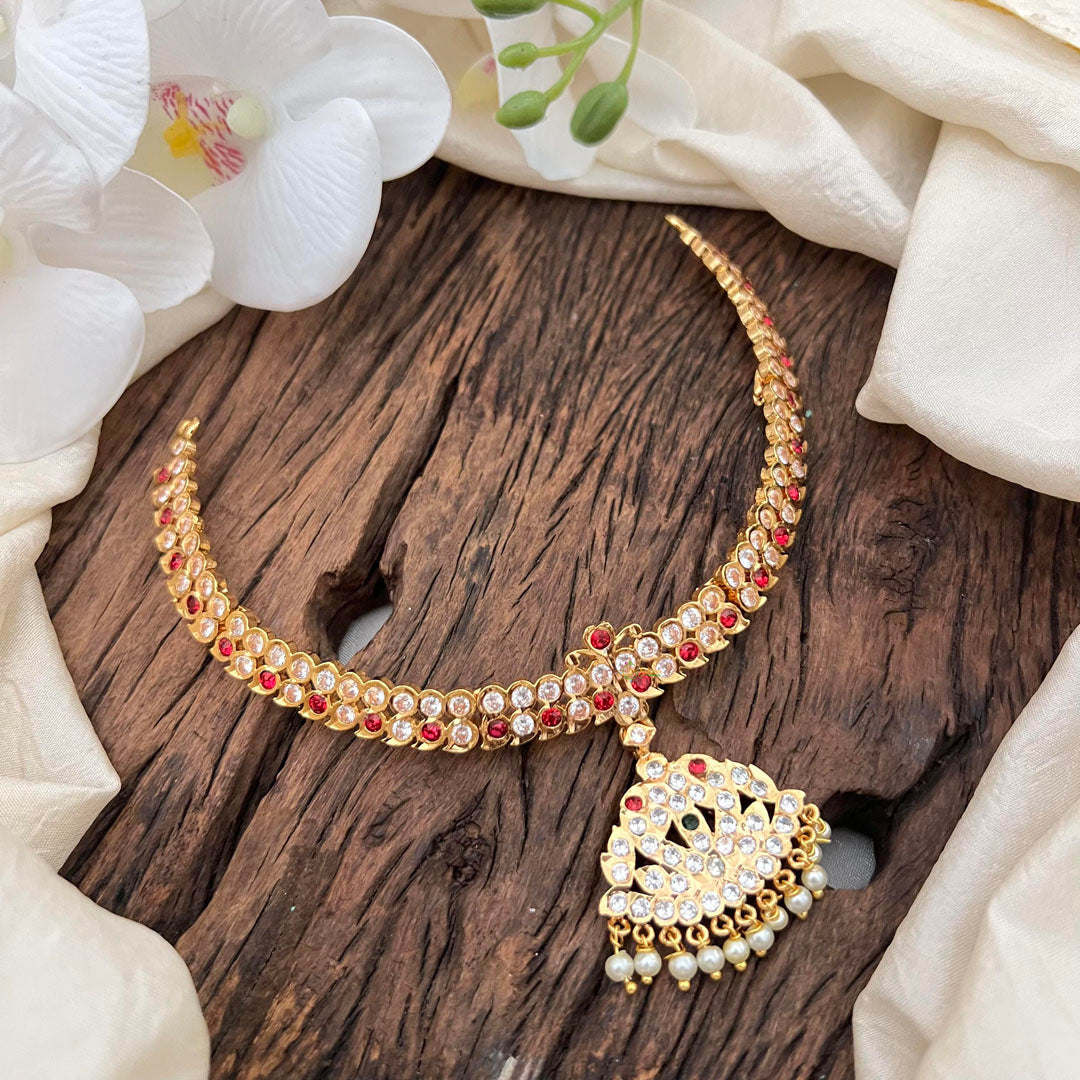 Premium 90's Style AD Stone Short Neckpiece-Pearl-G13694