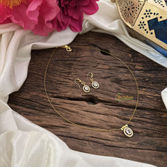 Vriksham Oval Shape Pendant Invisible Chain-White-G18474