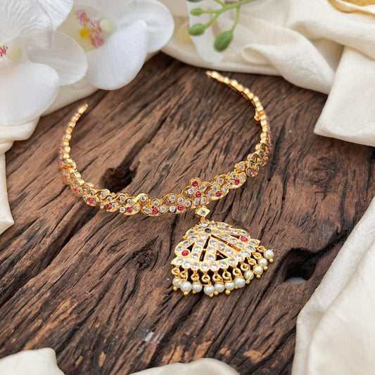 Premium 90's Style AD Stone Neckpiece-Pearl-G13697