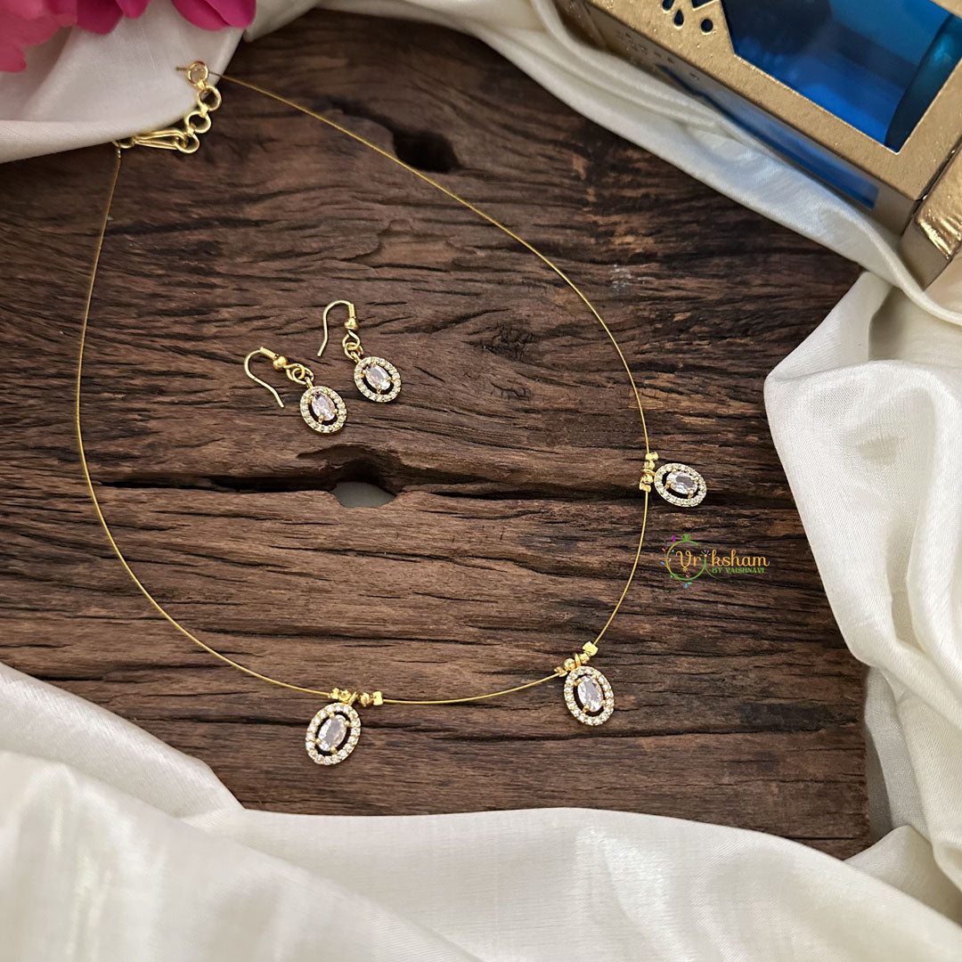 Vriksham 3 Oval Shape Pendant Invisible Chain-White-G18473