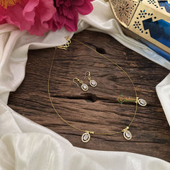 Vriksham 3 Oval Shape Pendant Invisible Chain-White-G18473