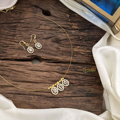 Vriksham 3 Oval Shape Pendant Invisible Chain-White-G18472