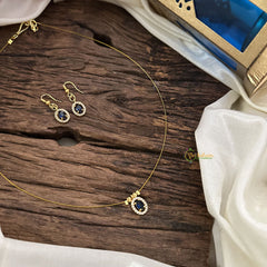 Vriksham Oval Shape Pendant Invisible Chain-Blue White-G18475