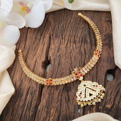 Gold Look Alike AD Stone Short Neckpiece-Pearl-G13662