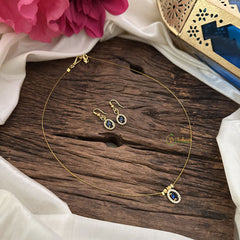 Vriksham Oval Shape Pendant Invisible Chain-Blue White-G18475