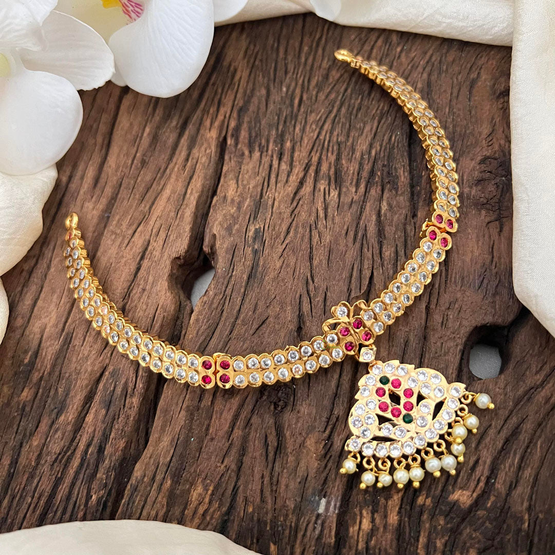 Gold Look Alike AD Stone Neckpiece-Pearl-G13661