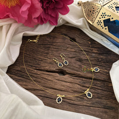 Vriksham 3 Oval Shape Pendant Invisible Chain-Blue White-G18476