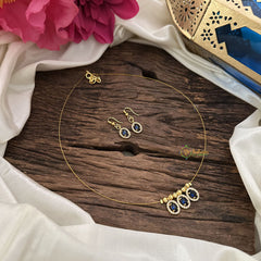 Vriksham 3 Oval Shape Pendant Invisible Chain-Blue White-G18477