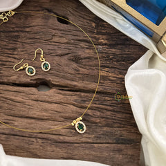 Vriksham Oval Shape Pendant Invisible Chain-Green White-G18478