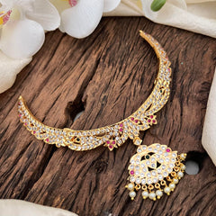 Gold Look Alike AD Stone Short Neckpiece-Pearl-G13765