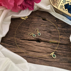 Vriksham Oval Shape Pendant Invisible Chain-Green White-G18478